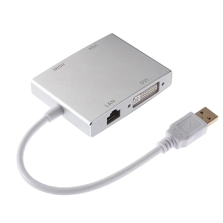 CY U3-193-SL USB3.0 to HDMI + DVI + VGA + RJ45 4-in-1 Converter