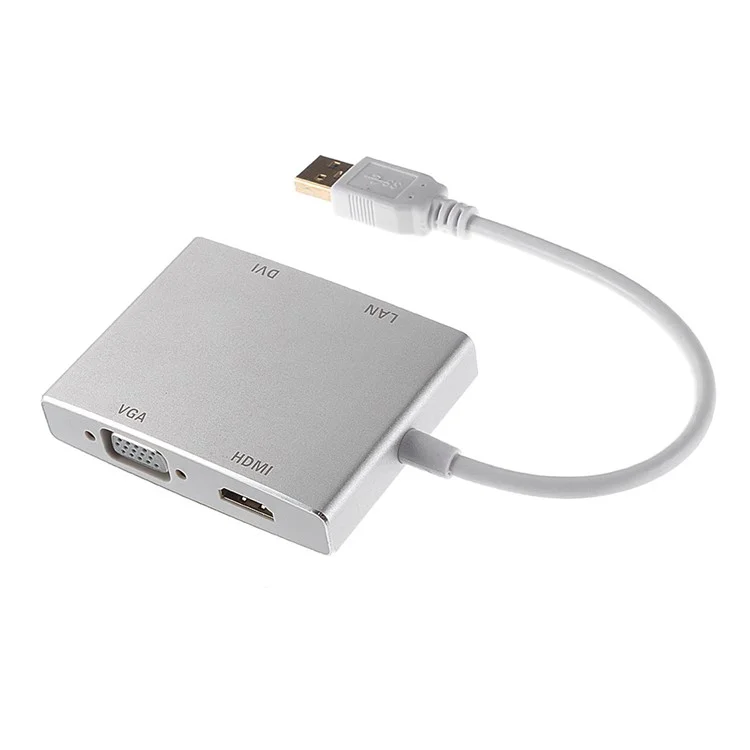 CY U3-193-SL USB3.0 to HDMI + DVI + VGA + RJ45 4-in-1 Converter