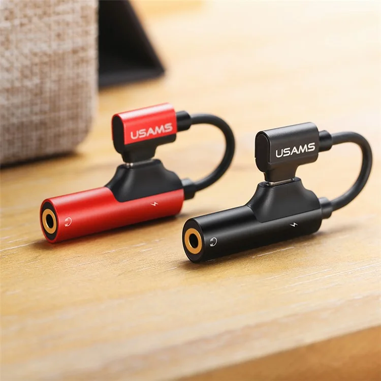 USAMS US-SJ212 Type C Male to Type C Female + 3.5mm Female Adapter - Black