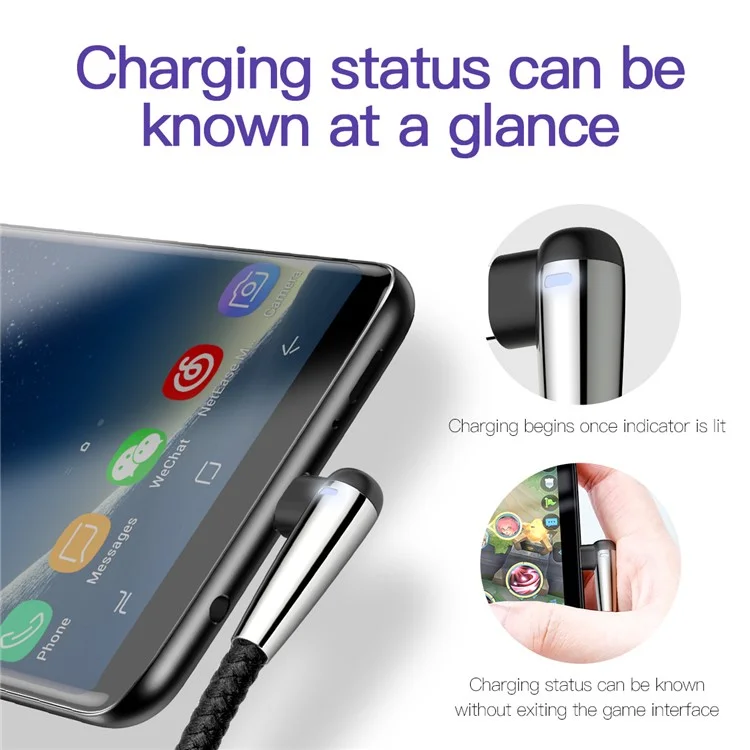 BASEUS 2M MVP Elbow 2A Fast Charging Right Angle 90-Degree Type-C Data Cable - Black