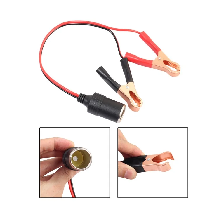 Car Battery Cable Clamp Alligator Cigarette Lighter Power Socket Clip Cable