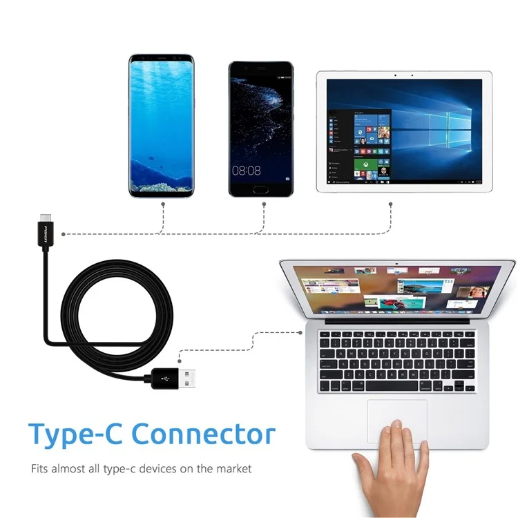 PISEN 1.0M Type-C USB Data Sync Charging Cable for Samsung Huawei LG - Black