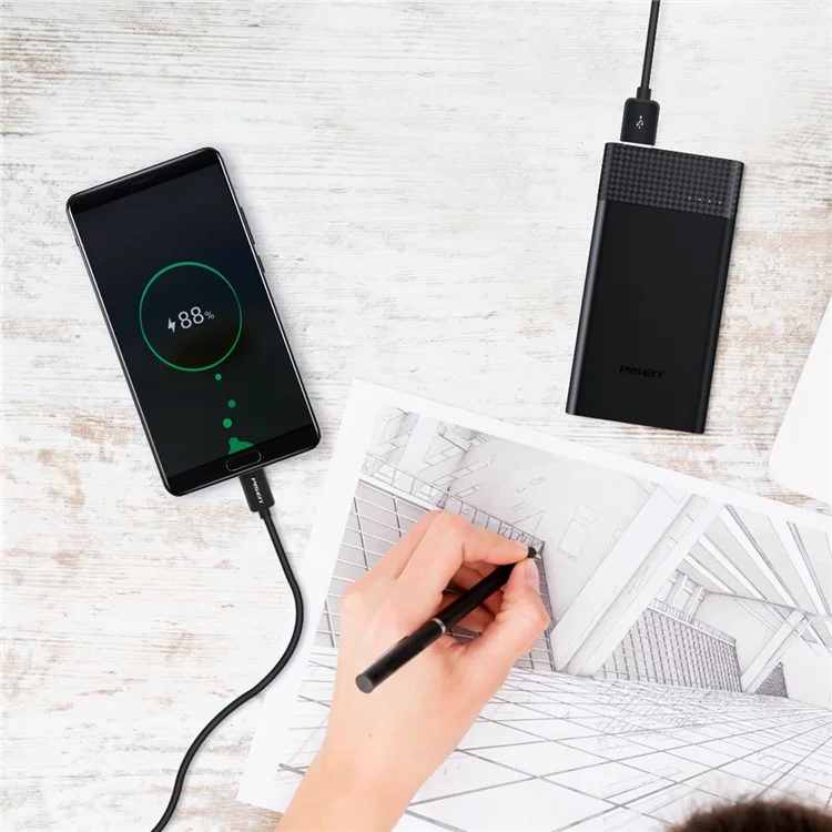 PISEN 1.0M Type-C USB Data Sync Charging Cable for Samsung Huawei LG - Black