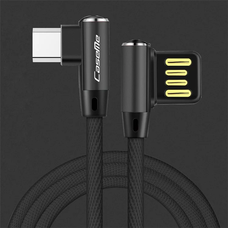 CASEME 1.8M Reversible Double Elbow Micro USB Data Sync Charge Cable for Samsung Huawei LG - Black