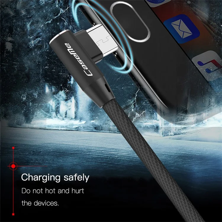 CASEME 1.8M Reversible Double Elbow Micro USB Data Sync Charge Cable for Samsung Huawei LG - Black