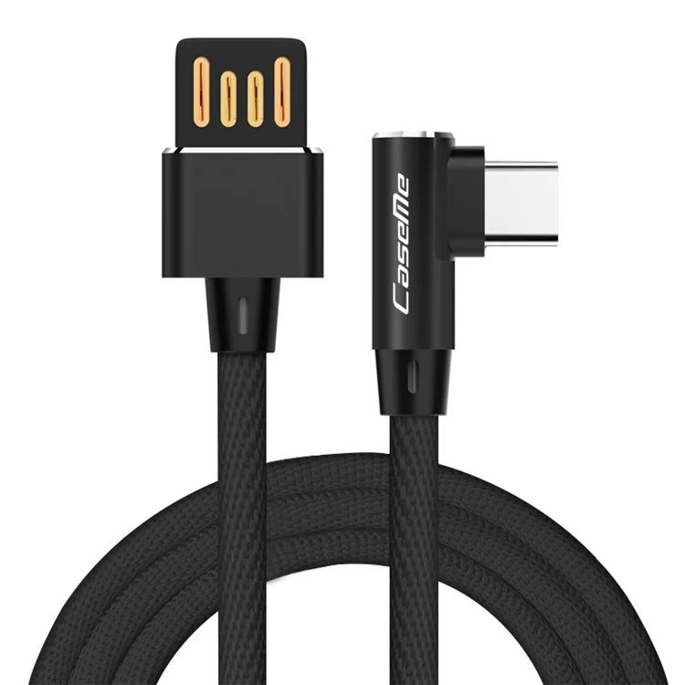CASEME 1.0M Double Elbow Reversible Type-C USB Data Sync Charger Cable for Samsung Huawei LG - Black