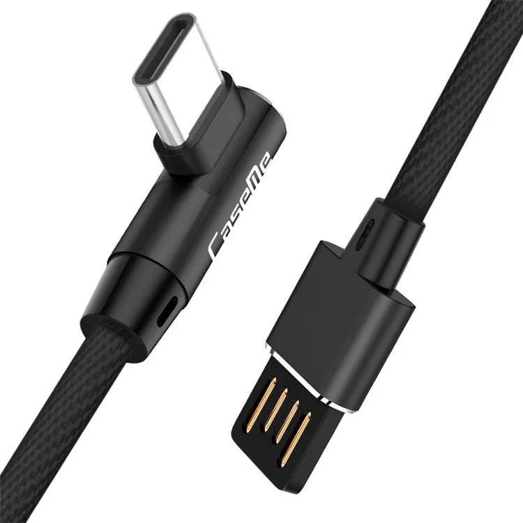 CASEME 1.0M Double Elbow Reversible Type-C USB Data Sync Charger Cable for Samsung Huawei LG - Black