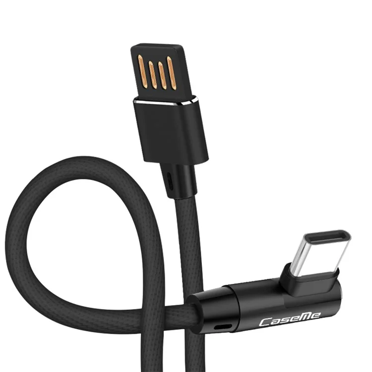 CASEME 1.0M Double Elbow Reversible Type-C USB Data Sync Charger Cable for Samsung Huawei LG - Black