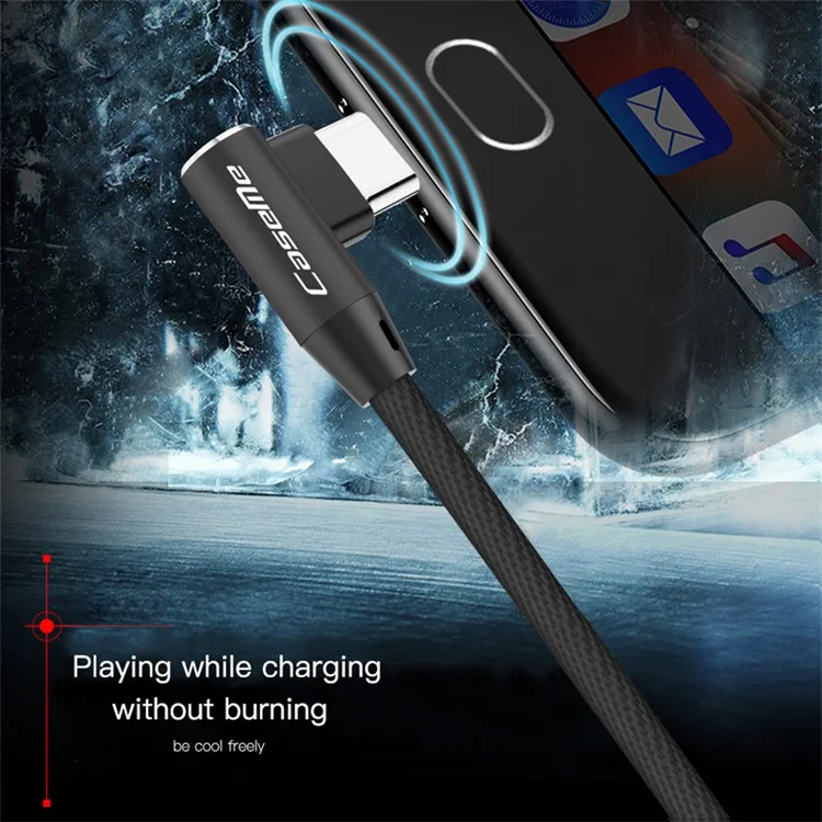 CASEME 1.0M Double Elbow Reversible Type-C USB Data Sync Charger Cable for Samsung Huawei LG - Black