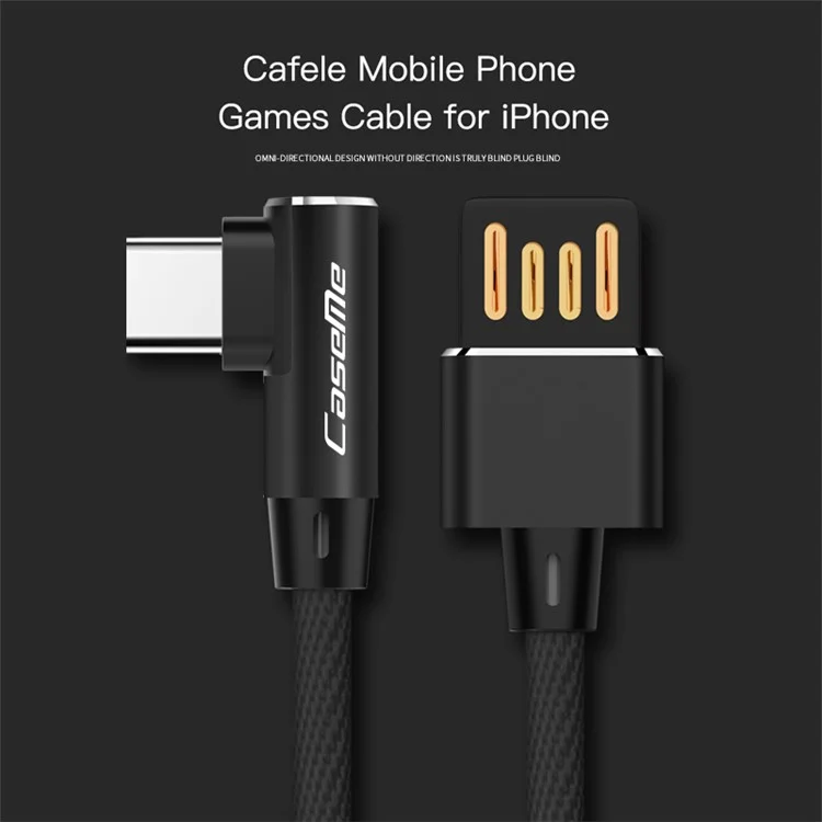 CASEME 1.0M Double Elbow Reversible Type-C USB Data Sync Charger Cable for Samsung Huawei LG - Black