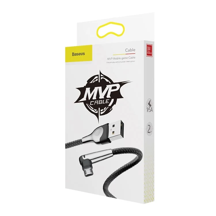 BASEUS MVP Elbow 2M 1.5A Reversible Micro USB Data Sync Charge Cable for Samsung Sony Huawei etc. - Black