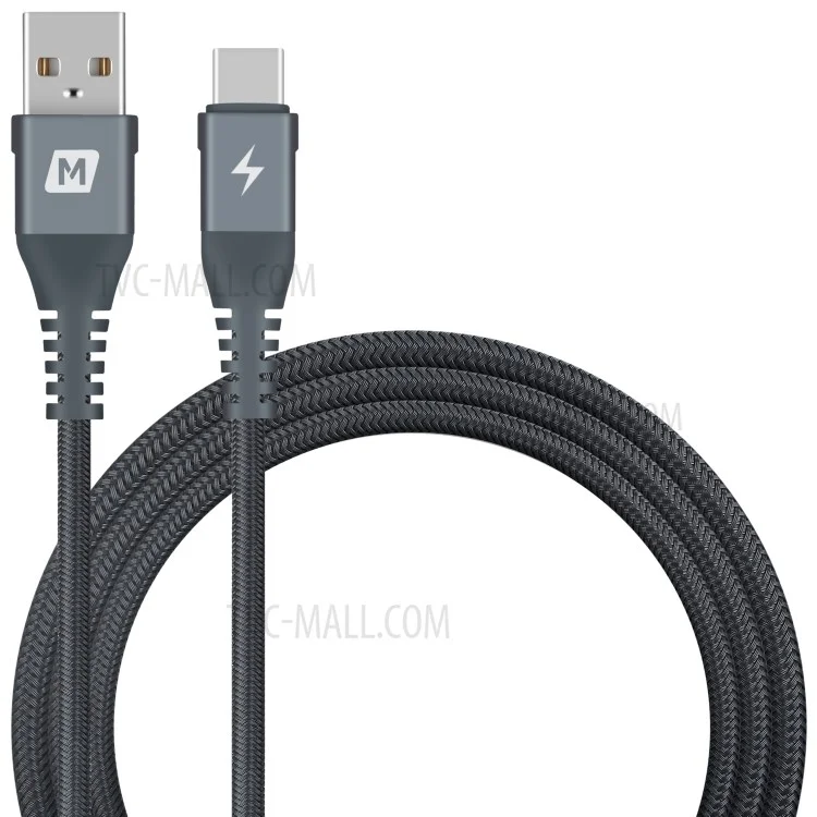 MOMAX 5A Super Charging USB-C to USB-A 1.2m Data Sync Charging Cable Tough Woven Cord - Grey