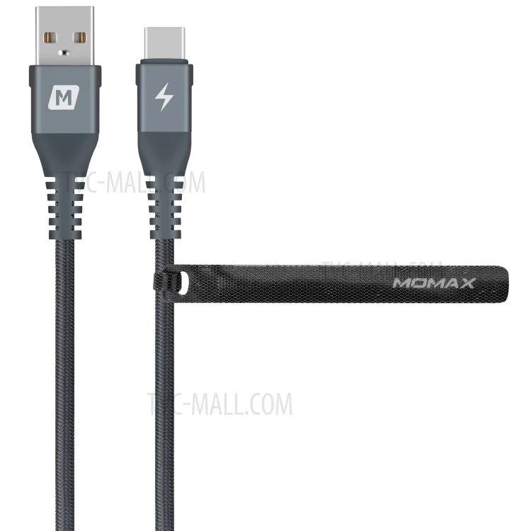 MOMAX 5A Super Carga USB-C a USB-A 1.2m Data Sync Cable de Carga Cable Tejido Resistente - Gris