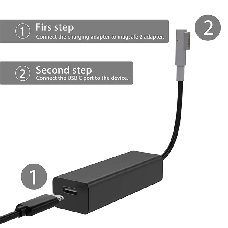 Câble de conversion type-C vers 85W / 60W compatible avec le chargeur MagSafe 1 à embout en L - Noir