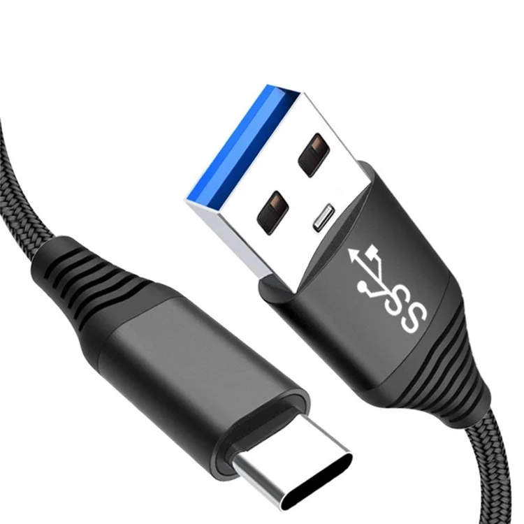 Câble Type-C pour iPhone 15 Series, 1,8 m Tressage en Nylon 3A Type-C USB 3.0 Câble de Transfert de Données et de Charge pour Xiaomi Huawei - Noir