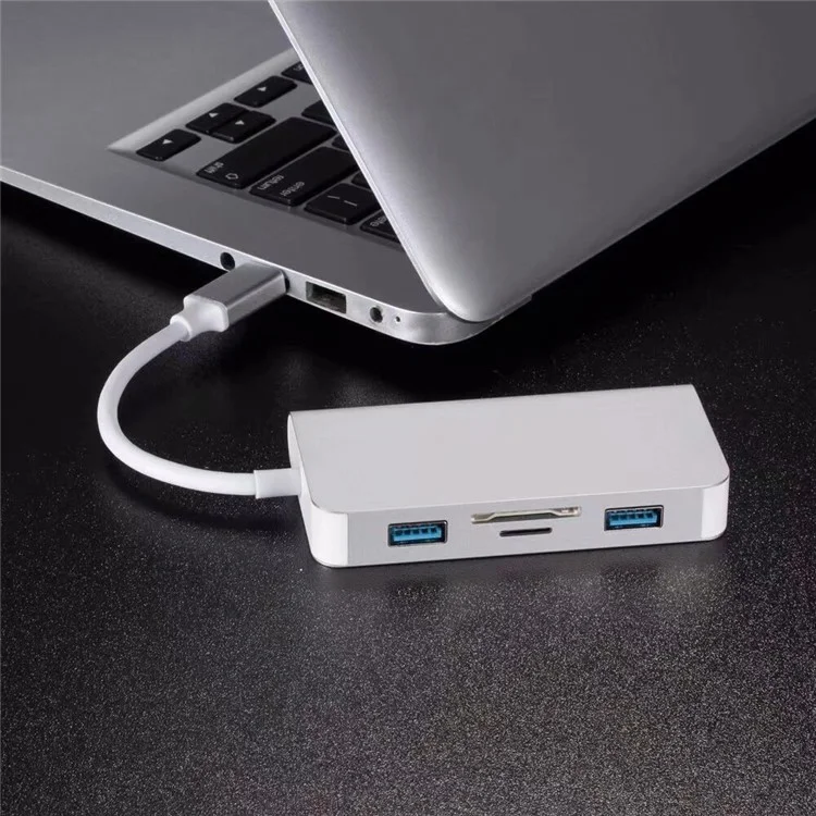CY UC-089 6-in-1 USB-C Type-C to RJ45 + USB3.0*2 Ports Hub + TF/SD Card Reader + Type-C Charger Multiport Adapter - White