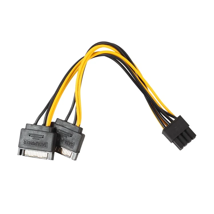 Dual Two SATA 15 Pin Male to PCI-e 6 Pin Female Video Card Power Cable