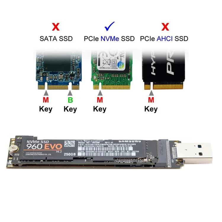 USB 3.0 to Nvme M-Key M.2 NGFF SSD External PCBA Conveter Adapter Card Flash Disk Type
