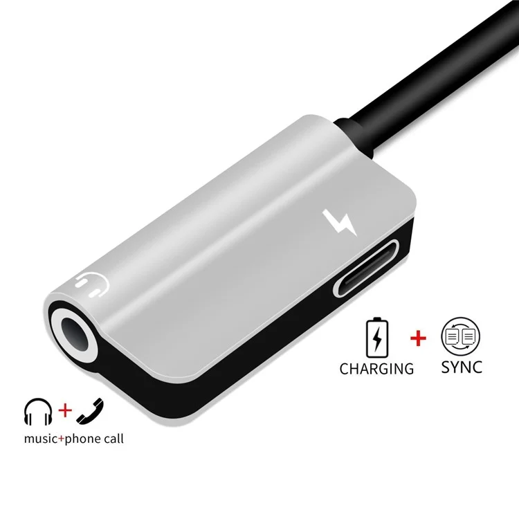 HAT PRINCE HC-13 Cable adaptador USB Tipo C a 3,5 mm de audio + Tipo C Hembra Carga - Plateado