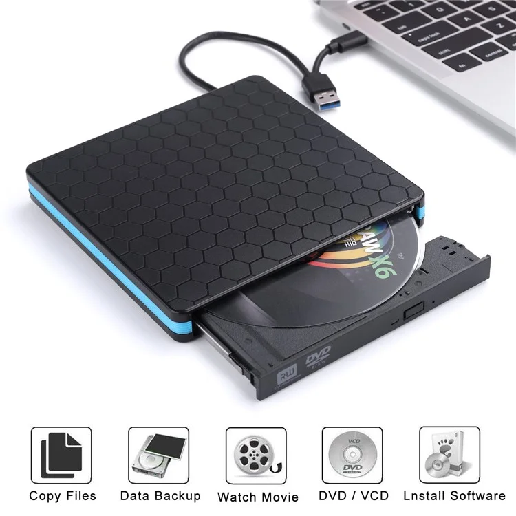 External CD DVD Drive Burner Player to USB 3.0 Type-C Portable Slim DVD/CD Rom RW Rewriter/Writer/Reader