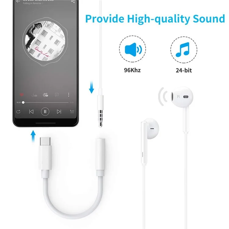 Adaptateur USB-C Type-C vers prise casque 3,5 mm femelle pour iPad Pro 12,9 pouces (2018) / Pro 11 pouces (2018) / Huawei P20 / P20 Pro, etc.