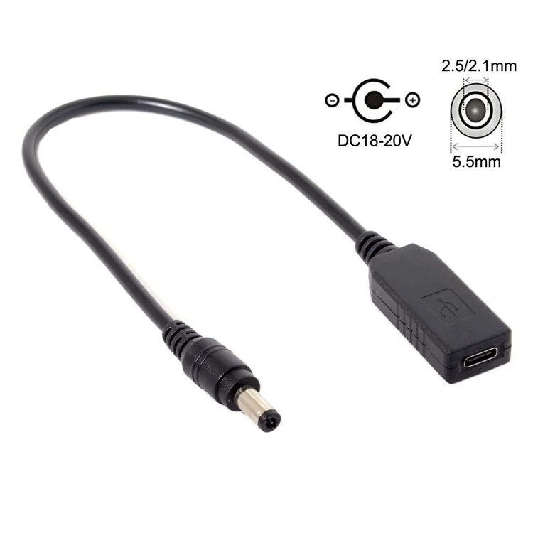Cable adaptador USB 3.1 Tipo C USB-C a DC 20V 5.5 2.5mm y 2.1mm enchufe de alimentación Emulador PD Desencadenante para ordenador portátil