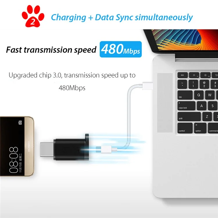 For iPhone 15 Series Mini Micro USB Female to Type-C Male Charging Sync Converter with Anti-lost Strap