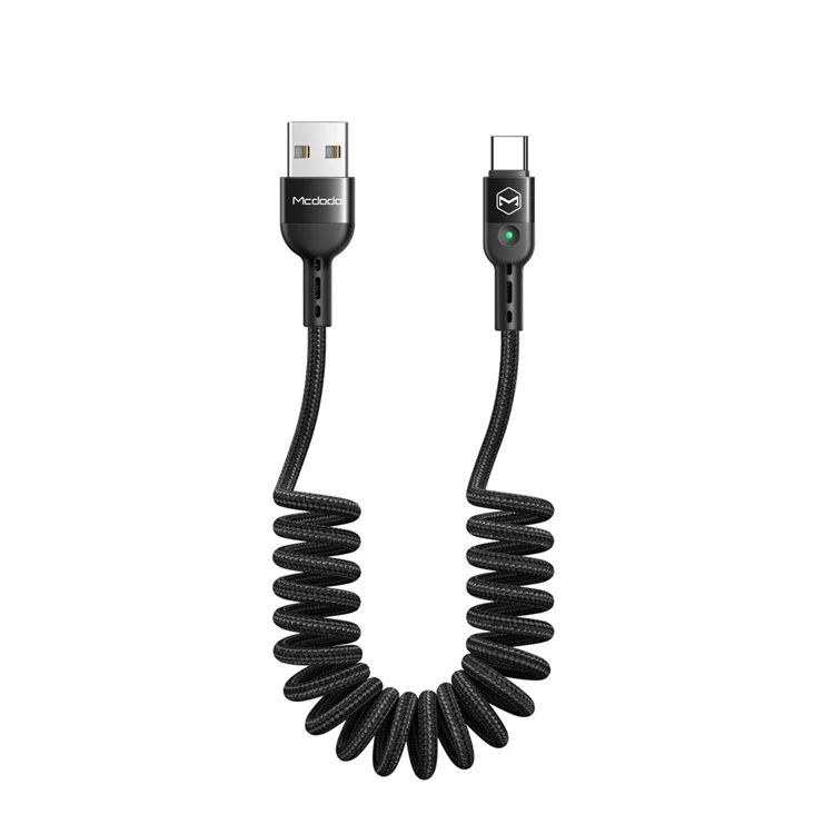 McDodo Omega Series Retractable QC 4.0 / 3.0 Tipo-C Cable De Datos Con Luz LED 1.8m - Negro