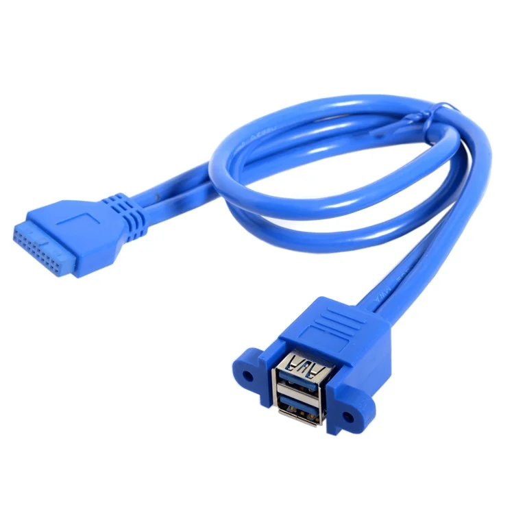 Stackable USB 3.0 Female Panel Type to Motherboard 20Pin Header Cable Dual Ports 50cm