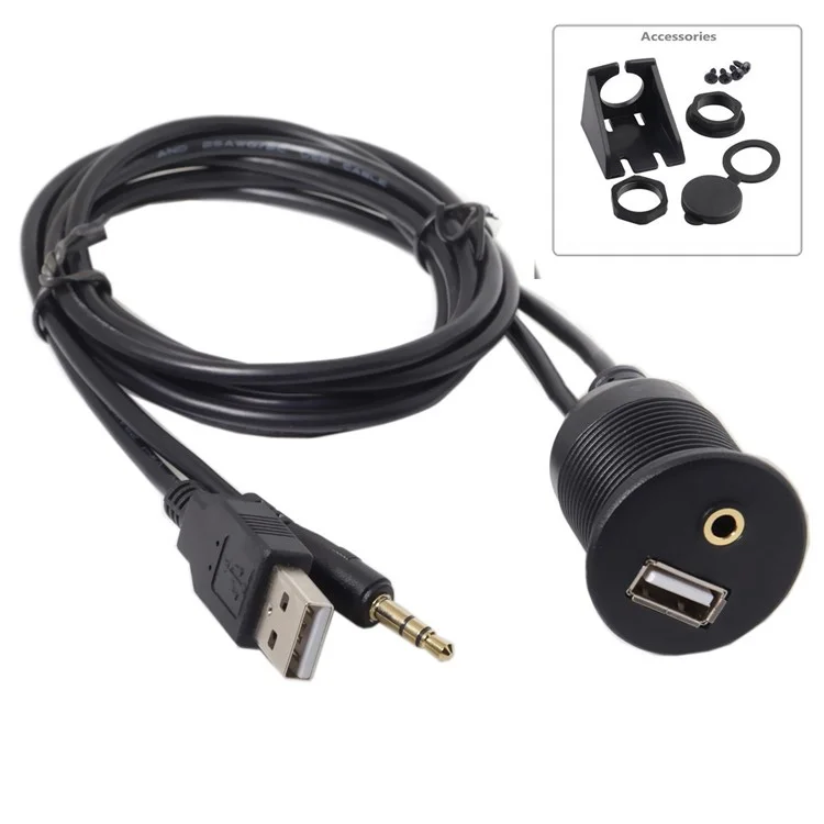 Combo USB 2.0 y Cable Alargador Auxiliar de 3,5 mm Macho a Hembra con Carcasa de Montaje Impermeable
