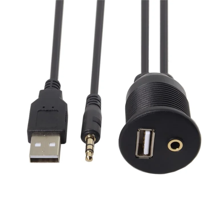 Combo USB 2.0 y Cable Alargador Auxiliar de 3,5 mm Macho a Hembra con Carcasa de Montaje Impermeable