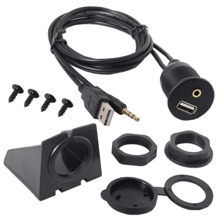 Combo USB 2.0 y Cable Alargador Auxiliar de 3,5 mm Macho a Hembra con Carcasa de Montaje Impermeable
