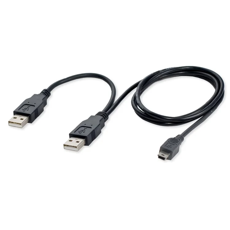 1.8m USB 2.0 Y Type Dual Male to Mini 5Pin Male Data Charge Cable for Mobile Hard Disk Case