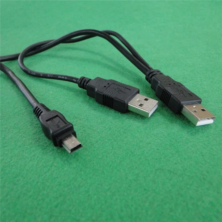 1.8m USB 2.0 Y Type Dual Male to Mini 5Pin Male Data Charge Cable for Mobile Hard Disk Case