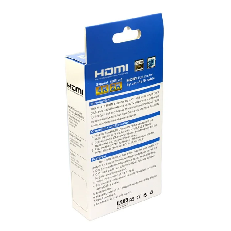HD-208 RJ45 to HDMI 1.4 Extender Over Single 30m Ethernet LAN RJ45 CAT5E CAT6 for HDTV 1080P with 3D