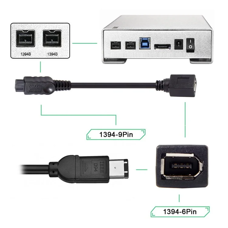 Cavo CY FW-012-BK 1394 FireWire 400-to-800 Adattatore Cavo 6F-9M Corda 20cm - Nero
