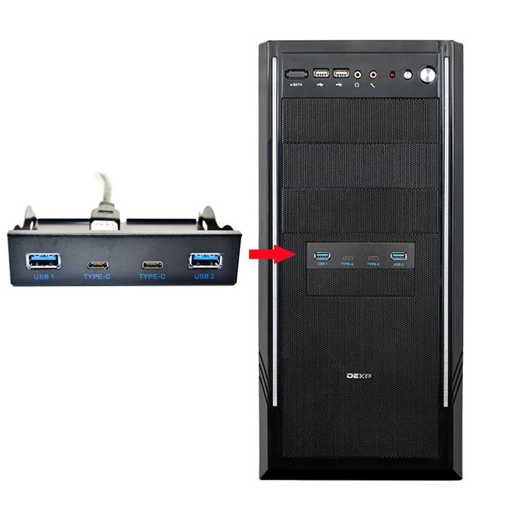 USB-C & USB 3.0 Hub 4 Ports Front Panel to Motherboard 20Pin Connector Cable für 3,5" Diskettenlaufwerk