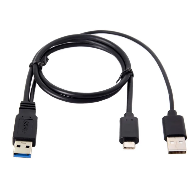 CY UC-125 USB Type-C to USB 3.0 Male & USB 2.0 Dual Power Data Y Cable for Laptop & Hard Disk