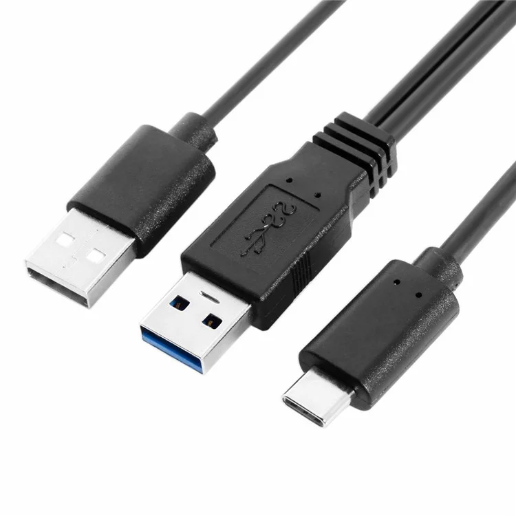 CY UC-125 USB Type-C to USB 3.0 Male & USB 2.0 Dual Power Data Y Cable for Laptop & Hard Disk