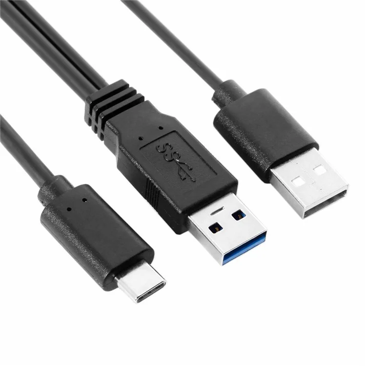 CY UC-125 USB Type-C to USB 3.0 Male & USB 2.0 Dual Power Data Y Cable for Laptop & Hard Disk