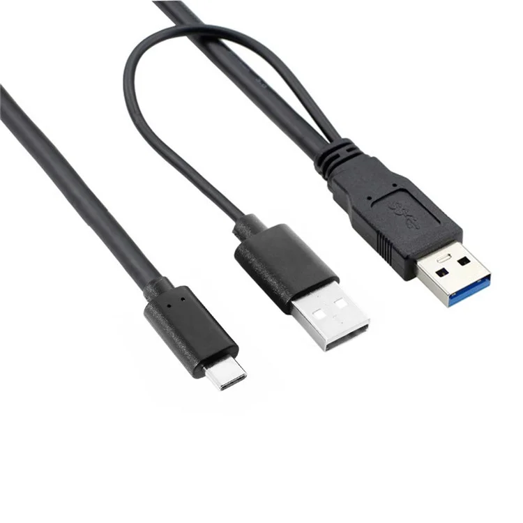 CY UC-125 USB Type-C to USB 3.0 Male & USB 2.0 Dual Power Data Y Cable for Laptop & Hard Disk
