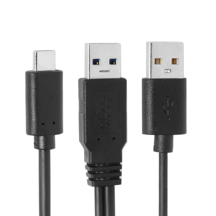CY UC-125 USB Type-C to USB 3.0 Male & USB 2.0 Dual Power Data Y Cable for Laptop & Hard Disk