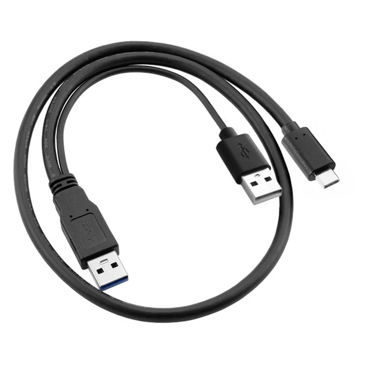 CY UC-125 USB Type-C to USB 3.0 Male & USB 2.0 Dual Power Data Y Cable for Laptop & Hard Disk