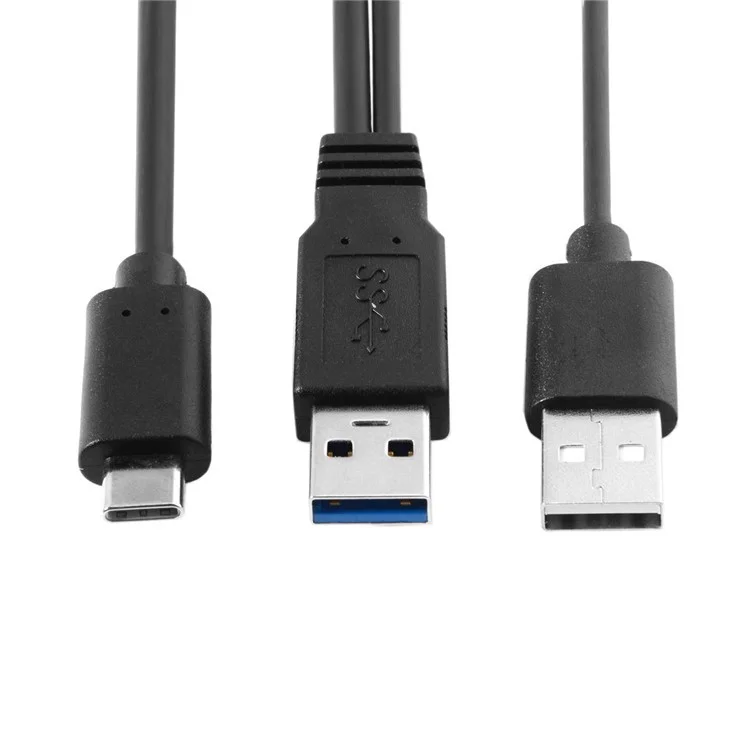 CY UC-125 USB Type-C to USB 3.0 Male & USB 2.0 Dual Power Data Y Cable for Laptop & Hard Disk