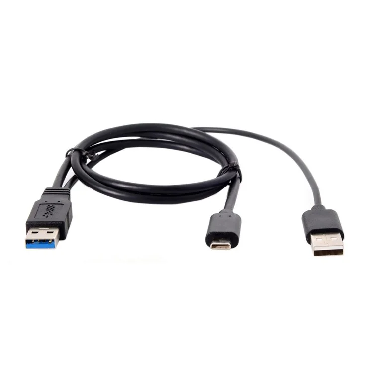 CY UC-125 USB Type-C to USB 3.0 Male & USB 2.0 Dual Power Data Y Cable for Laptop & Hard Disk