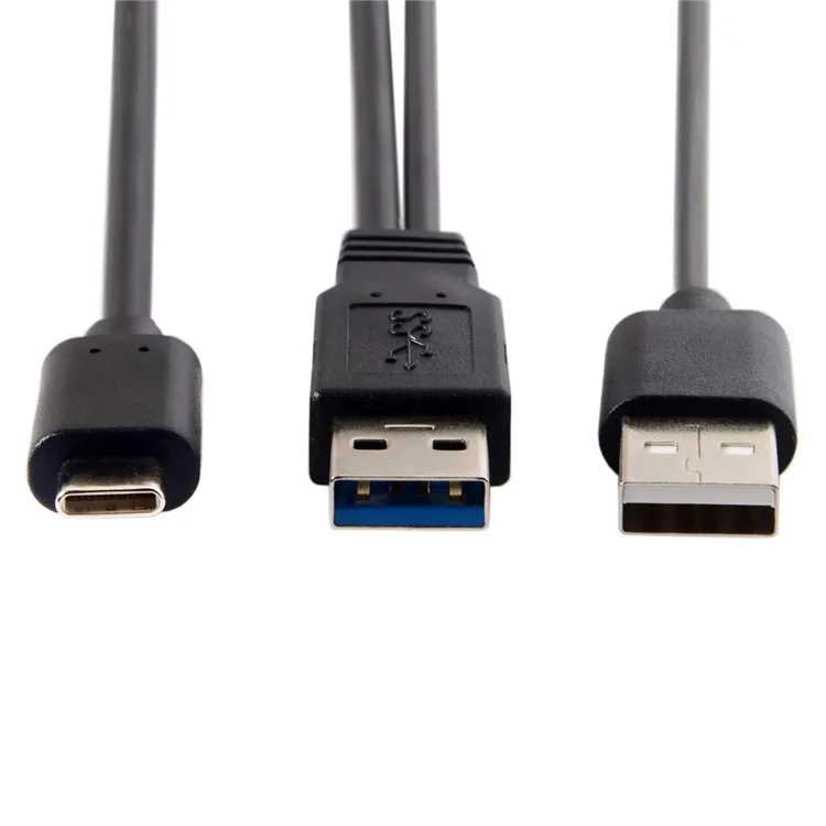 CY UC-125 USB Type-C to USB 3.0 Male & USB 2.0 Dual Power Data Y Cable for Laptop & Hard Disk