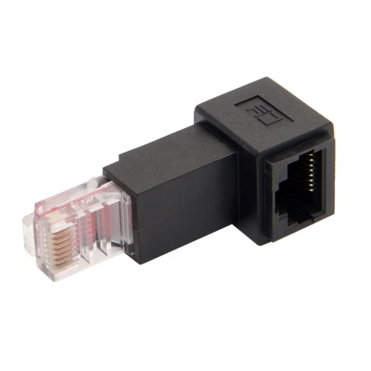 90 Degree up Angled 8P8C FTP STP UTP Cat 5e Male to Female LAN Ethernet Network Extension Adapter - Black