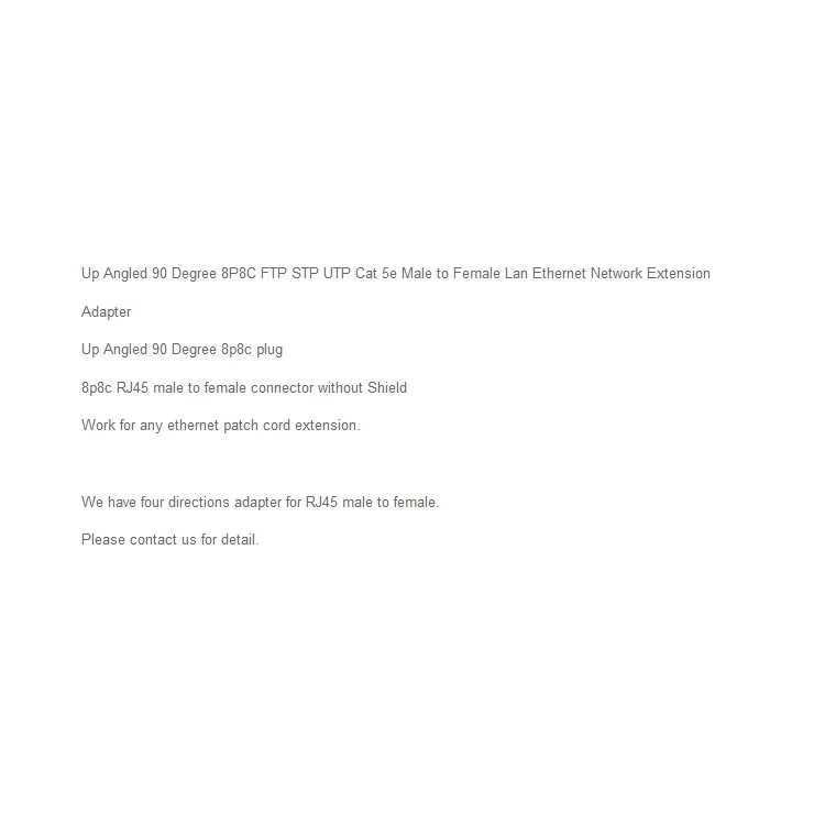 90 Degree up Angled 8P8C FTP STP UTP Cat 5e Male to Female LAN Ethernet Network Extension Adapter - Black