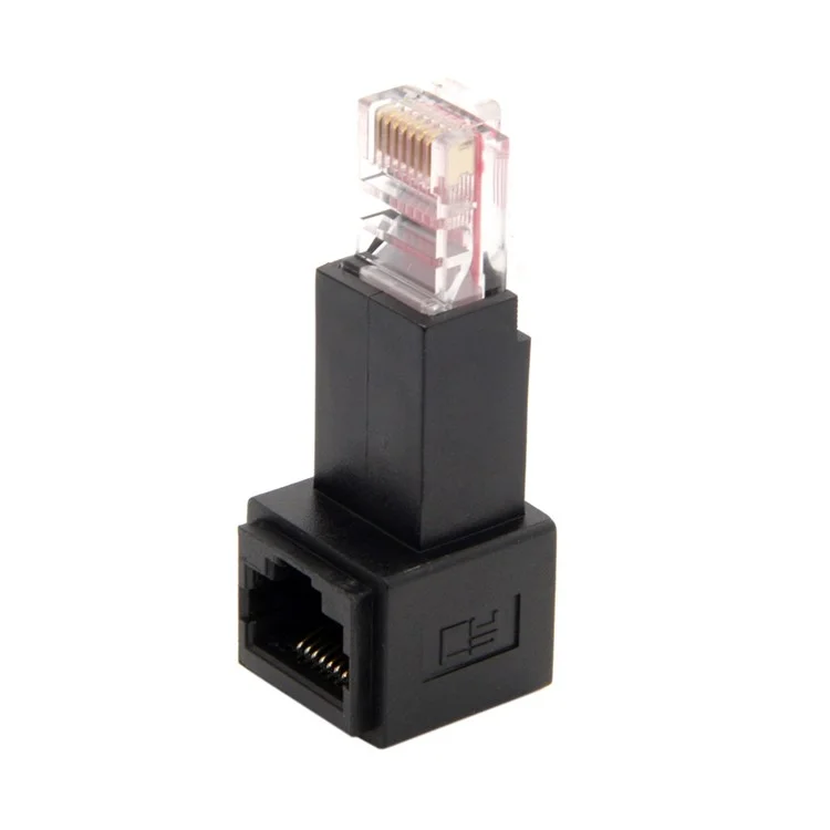 90 Degree up Angled 8P8C FTP STP UTP Cat 5e Male to Female LAN Ethernet Network Extension Adapter - Black