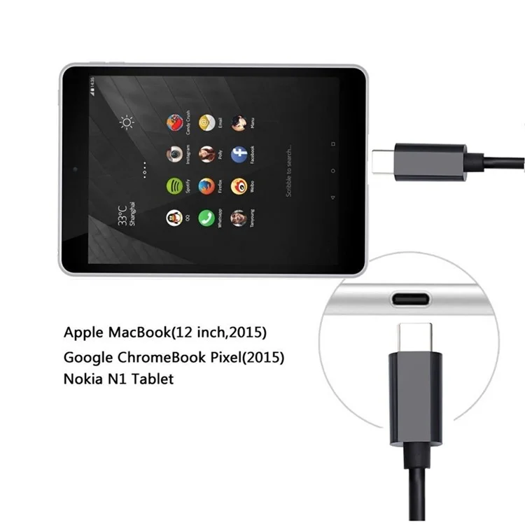 USB-C USB 3.1 Type-C Male to HDMI Male 4K Ultra-HD Adapter Cable 1.8m